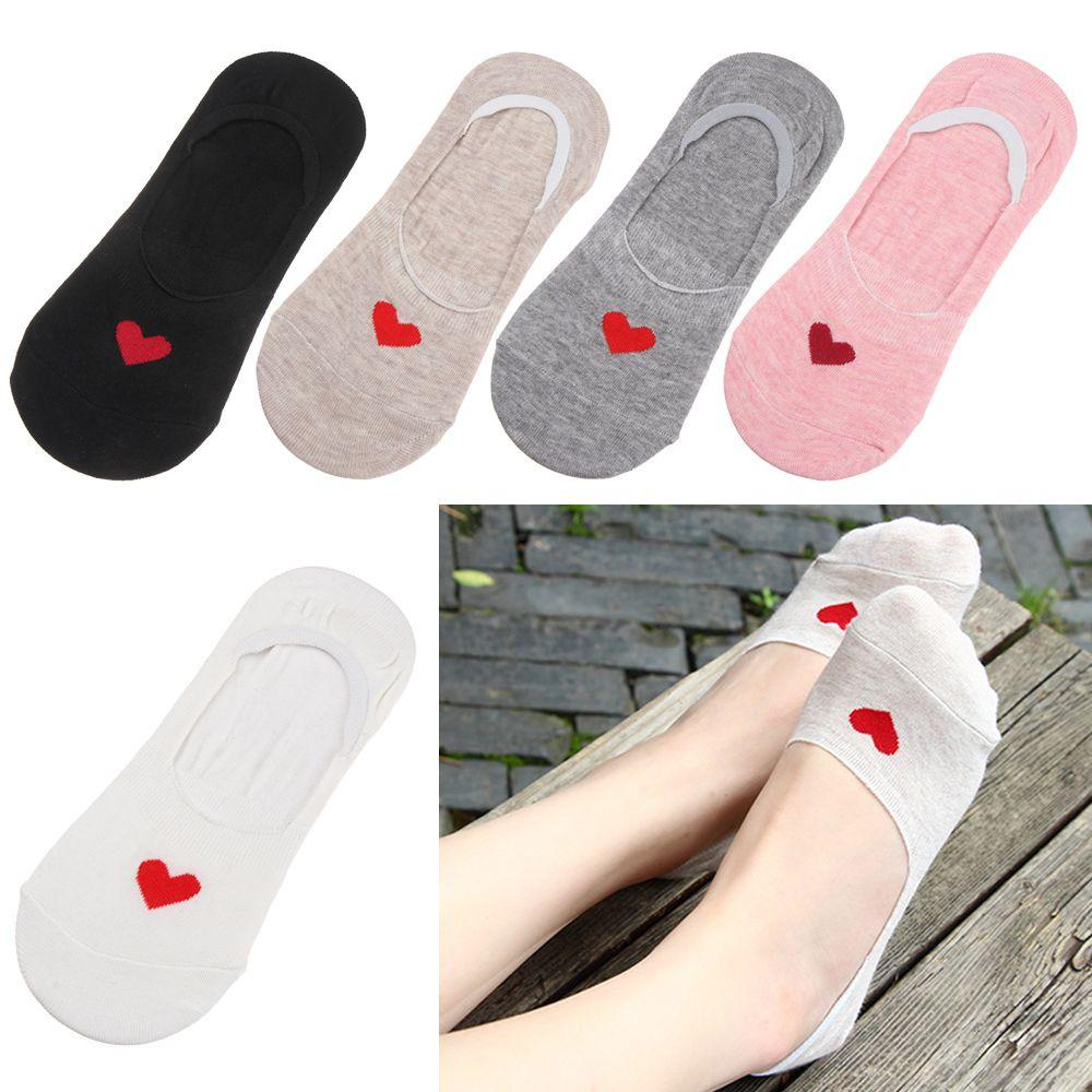 Luol Set 5 Đôi Vớ Thuyền Miệng Nông Màu Kẹo Hình Trái Tim Đáng Yêu