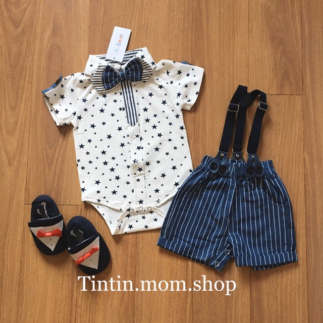 Set yếm công tử kèm áo họa tiết ngôi sao xanh 4 chi tiết cotton dành cho bé trai 0-2 tuổi