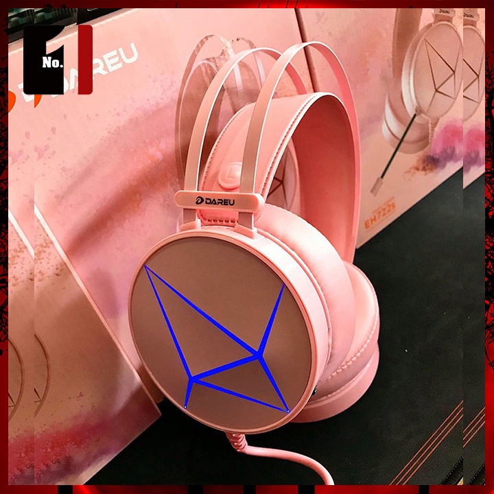 Tai Nghe Nhạc Headphone Gaming Chụp Tai DAREU EH722X Màu Hồng Led RGB Tai Nghe Game Thủ Có Mic Máy Vi Tính Laptop Pc