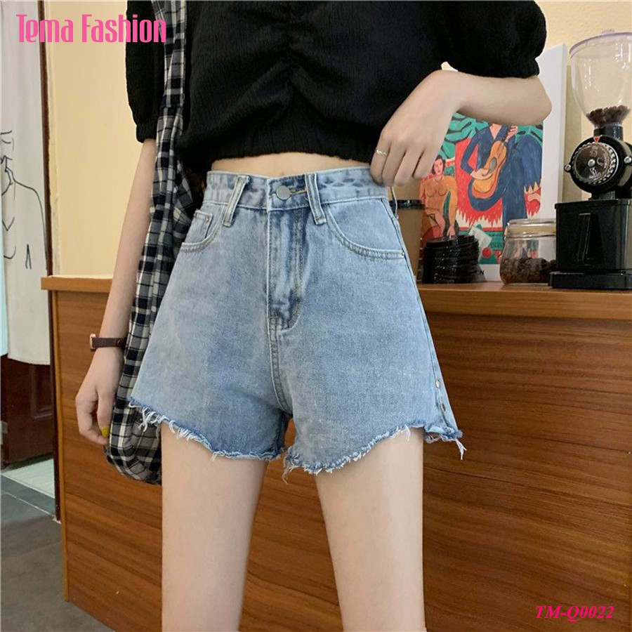 [Mã WASTMAY giảm 15% tối đa 30K đơn 150K] Quần short jean nữ TEMA - Quần đùi nữ jean màu xanh gấu rách siêu xinh