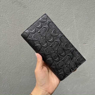 Ví Coach gập đôi dài xinh xắn da thật vân nổi sang chảnh