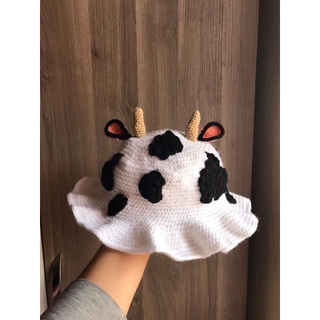 Crochet bucket - mũ len bò sữa