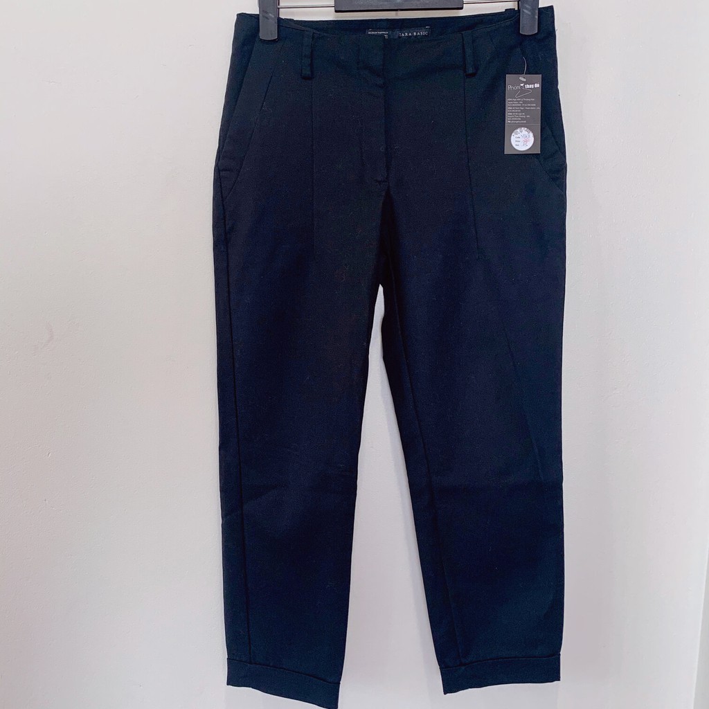 QUẦN ÂU NỮ - ZARA BASIC – ĐEN – SIZE 34/2/24 – SUÔNG – CẠP THƯỜNG - ỐNG GẤP – 2 TÚI BÊN – FIT LADY