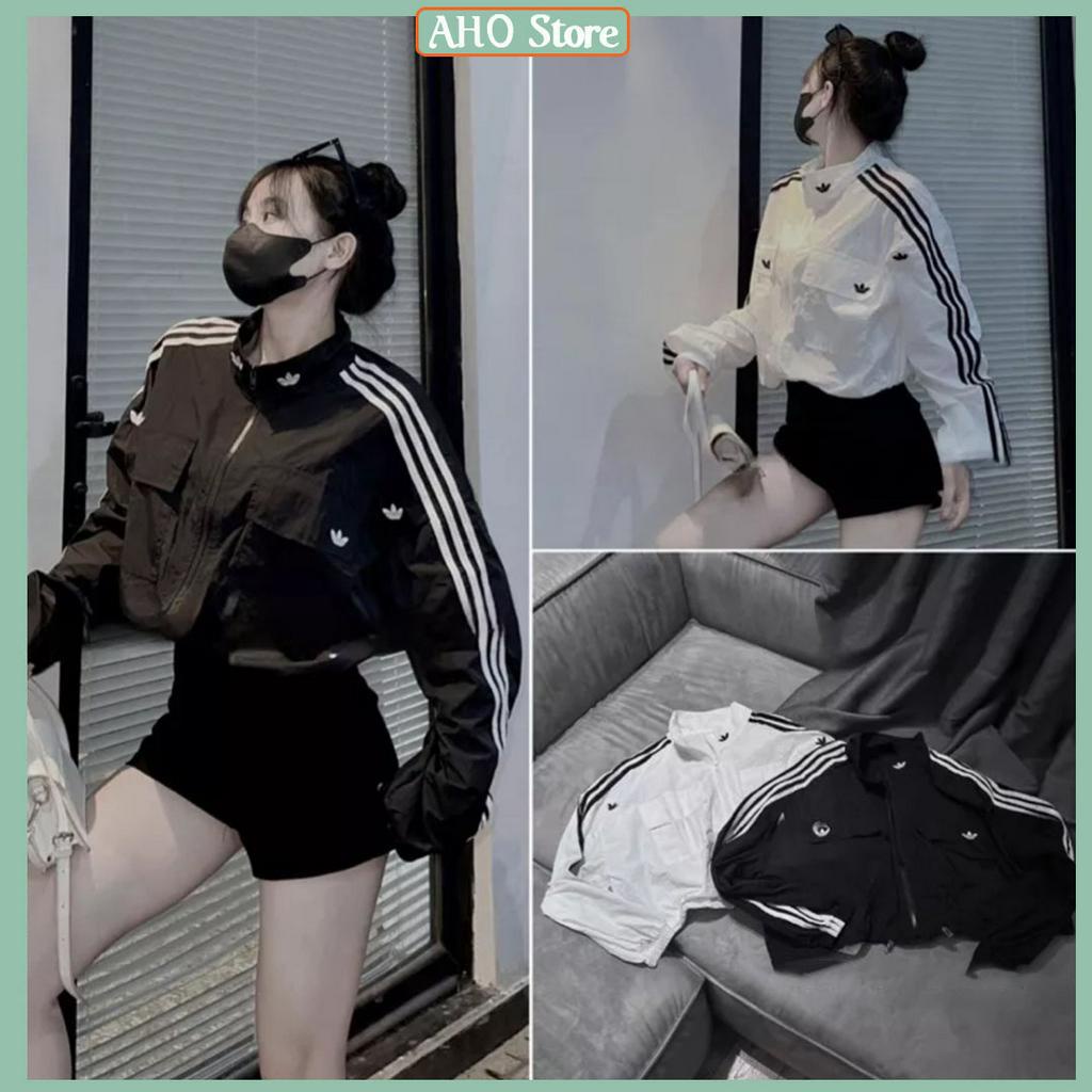 Áo Khoác Gió Logo Das 2 Túi Ngực Áo Gió Dài Tay Dáng Ngắn Tay Phối Sọc Khoá Kéo Freesize