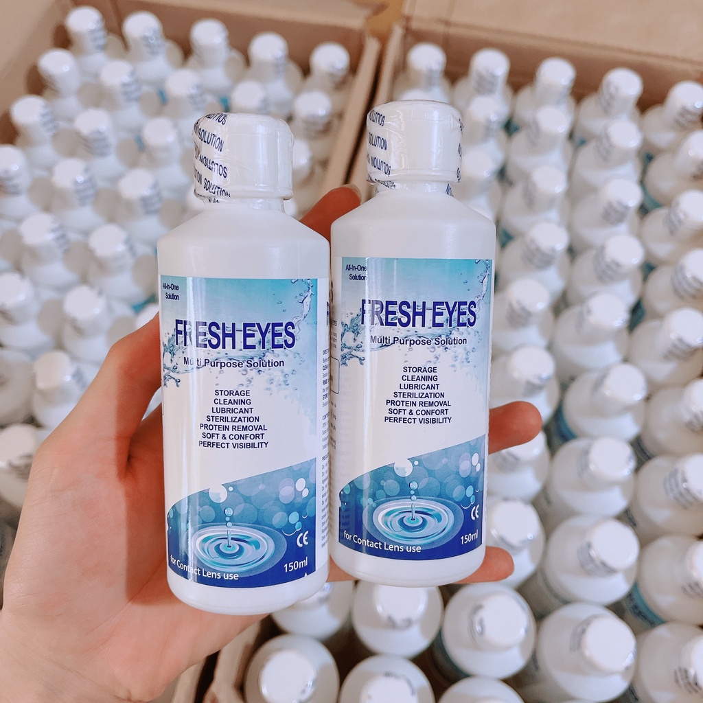 Nước ngâm lens - Nước nhỏ mắt lens- Bộ Dụng cụ đeo lens Fresh Eyes chính hãng Hàn Quốc