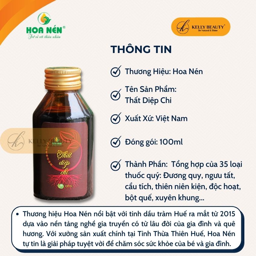 Dầu Xoa Bóp Thất Diệp Chi HOA NÉN 100ml - Hỗ Trợ Giảm Đau Lưng, Nhức Mỏi, Cảm Cúm, Vết Bầm, Côn Trùng Cắn | Kelly Beauty