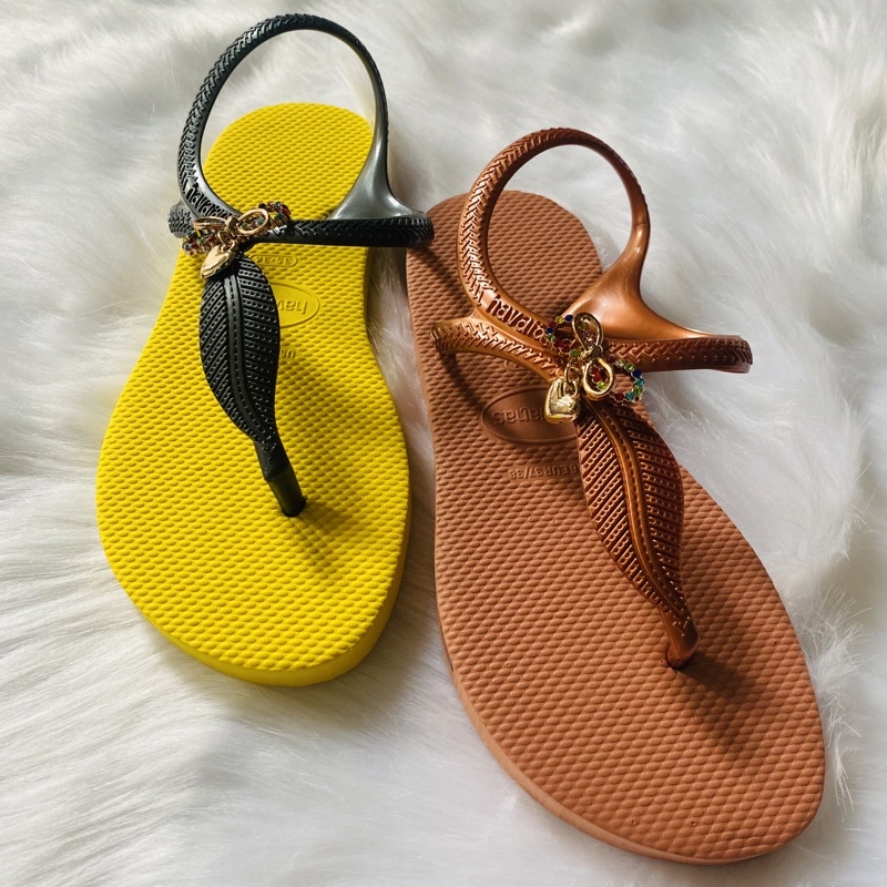 Dép Sandal Havaianas nữ quai hình lá đính nơ charm óng ánh siêu hot hit, dép quai hậu nữ mới