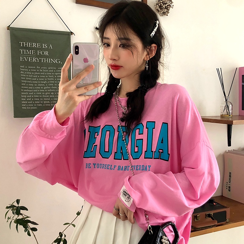 SUXI Áo nỉ nữ dài tay cổ tròn in chữ mới