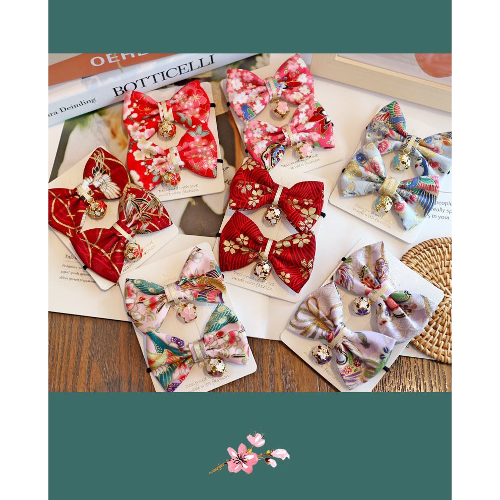 ( 1 cái ) Cài tóc nơ HỌA TIẾT NHẬT BẢN gắn lục lạc phụ kiện kẹp tóc nữ xinh xắn cosplay