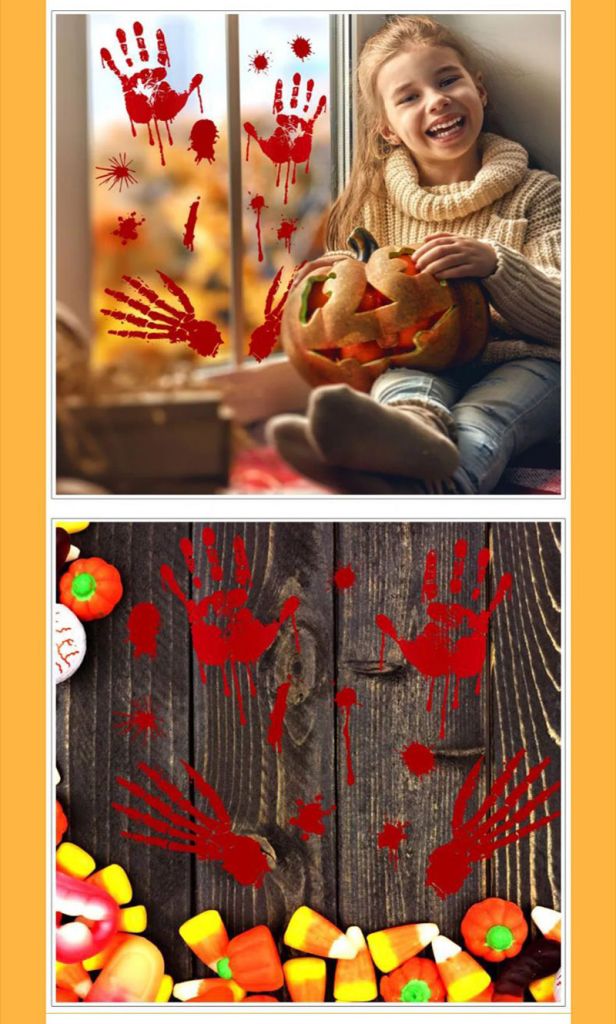 Miếng dán trang trí cửa kính/sàn nhà/tường hình bàn tay dính máu chống thấm nước có thể tháo rời cho ngày halloween