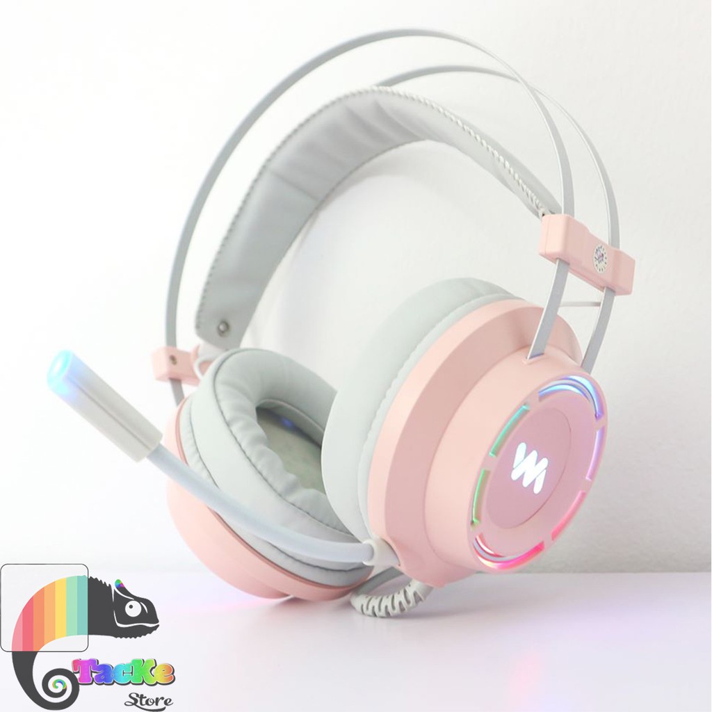 Tai nghe Game thủ màu Hồng có Mic WangMing 9800 USB 7.1 LEB I Gaming Headphone RGB LED 9800S Pink 7.1