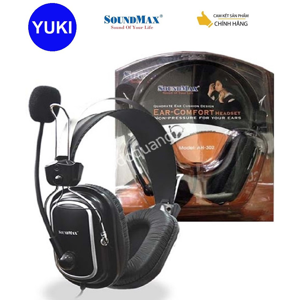 Tai nghe chụp tai kèm mic Soundmax AH-302 Đen YUKI phân phối Chính Hãng 100%_Bảo Hành 12 tháng