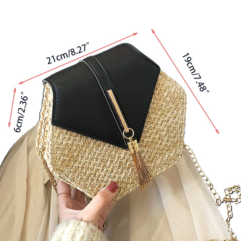 Túi Xách Tote Đan Rơm Phối Tua Rua Cỡ Nhỏ Phong Cách Bohemia Thời Trang Cho Nữ