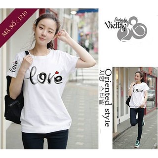 Áo thun cotton in họa tiết chứ "love"