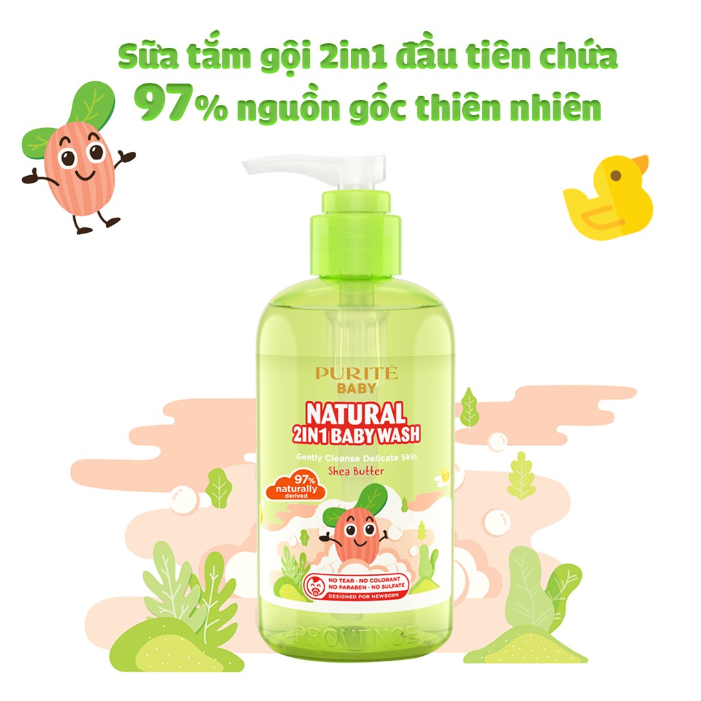 Sữa Tắm Gội Purité Baby Natural 2in1 Bơ Đậu Mỡ 500ml