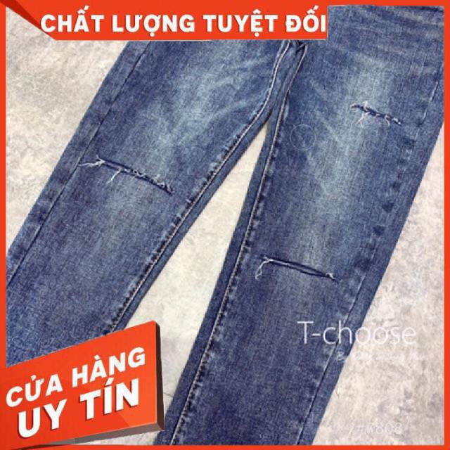 Quần jeans ôm rách gối xanh jeans nhạt | BigBuy360 - bigbuy360.vn
