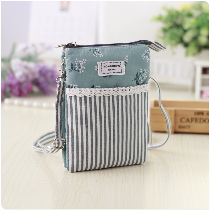 Túi Đeo Chéo Nhỏ Nhiều Ngăn Đựng Điện Thoại/Chìa Khóa/ Passport Bằng Vải