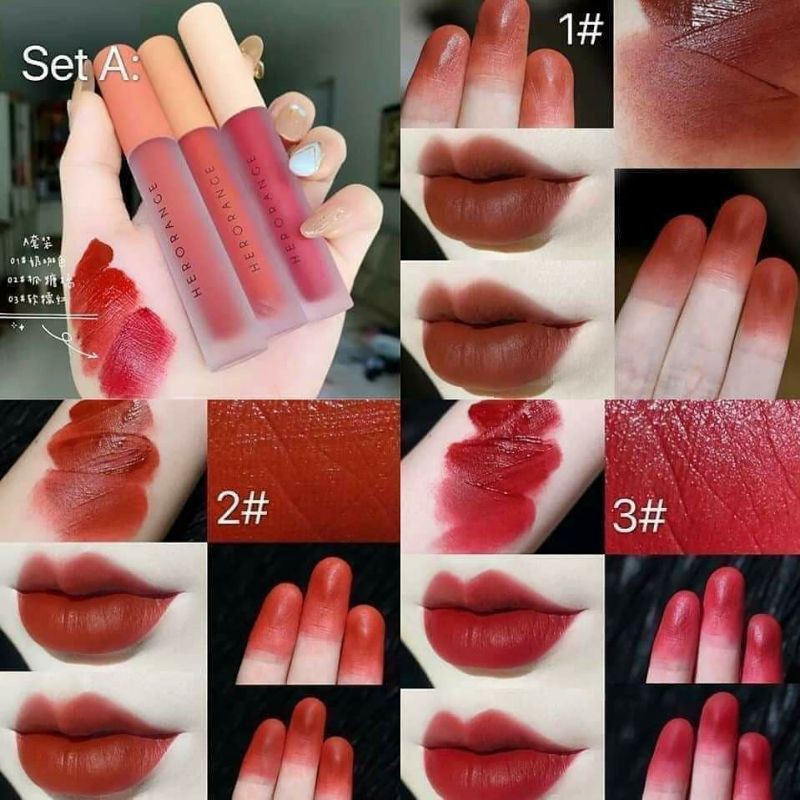 Set 3 Cây Son Kem Lì Herorange Fluffy Lip Glaze