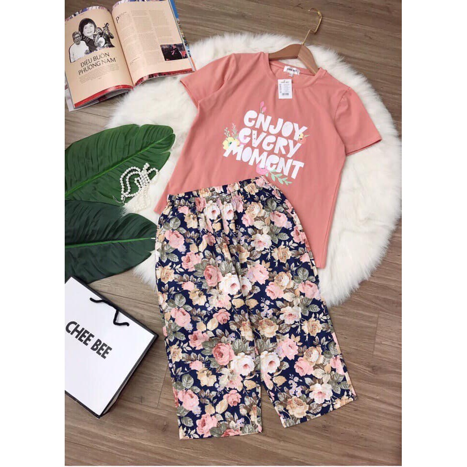 bộ ngố áo cotton chữ quần hoa