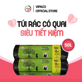 Túi đựng rác siêu tiết kiệm 50L Vipaco - túi rác có quai xách