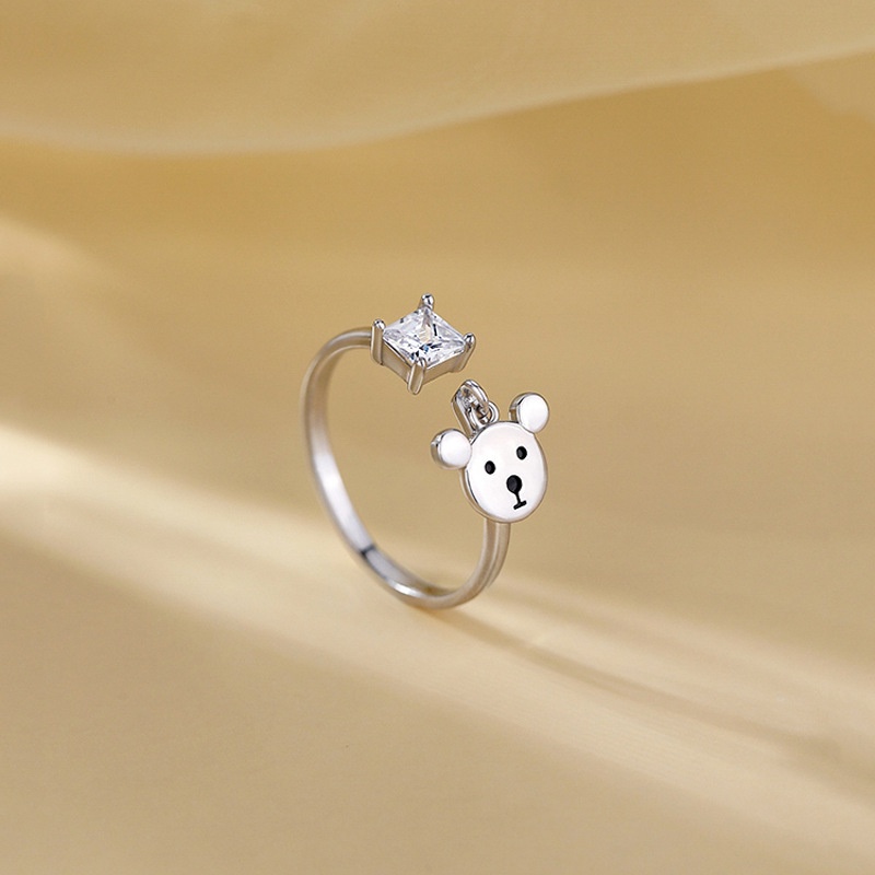 Nhẫn nữ zircon vuông dễ thương thời trang hàn quốc nhẫn mở gấu tinh tế