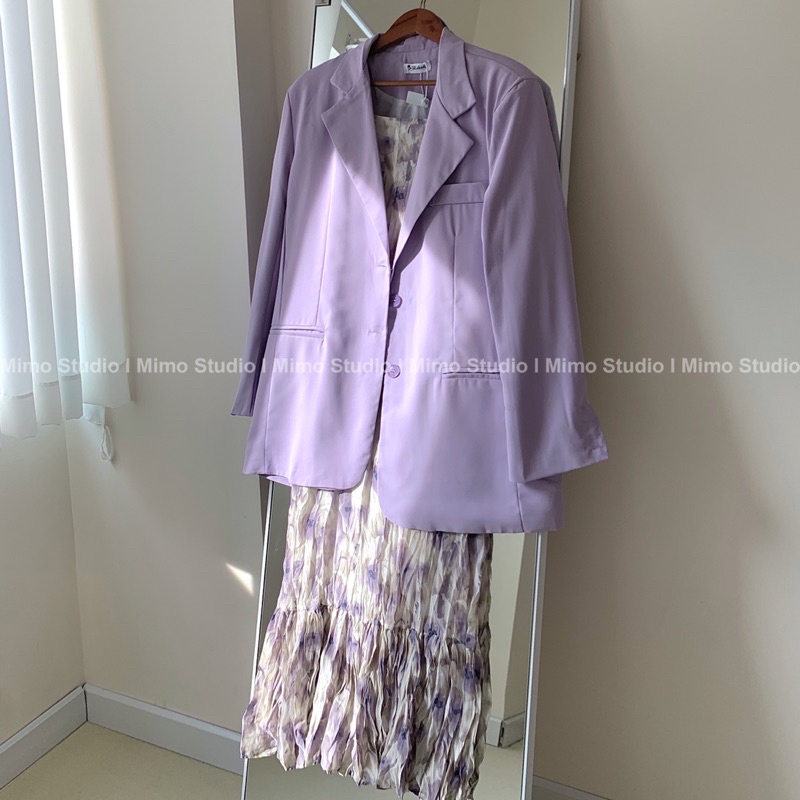 ĐẦM 2 DÂY HOA DÁNG SUÔNG DÀI- BLAZER TÍM OVERSIZE