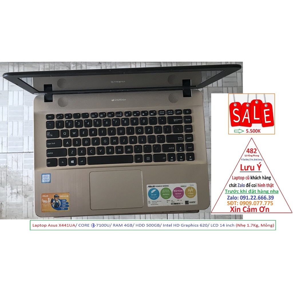 Laptop Asus X441UA/ CORE I3-7100U/ RAM 4GB/ HDD 500GB/ Intel HD Graphics 620/ LCD 14 inch (Nhẹ 1.7Kg, Mỏng)
