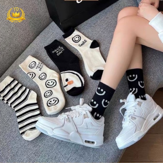 Vớ Cổ Cao Vừa In Họa Tiết Hoạt Hình Mặt Cười Dễ Thương Thời Trang Thu Đông Cho Nữ