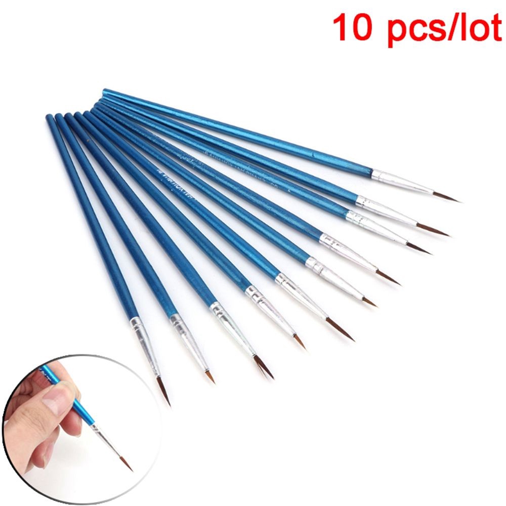 Bộ 10 cọ vẽ màu nước đầu nhọn sợi nylon có thể dùng để trang trí bánh Fondant kích thước 16cmx0.3cm