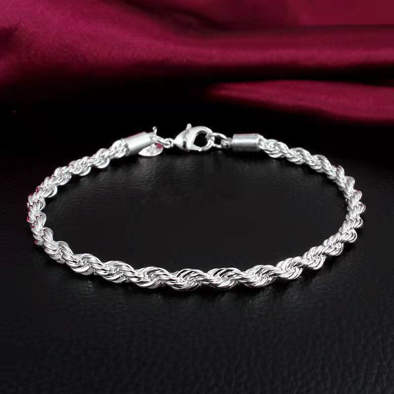 Vòng Đeo Tay Bạc 925 Xoắn 4M 925 Kiểu Thái Màu Bạc Thái Thời Trang Cho Nam Và Nữ