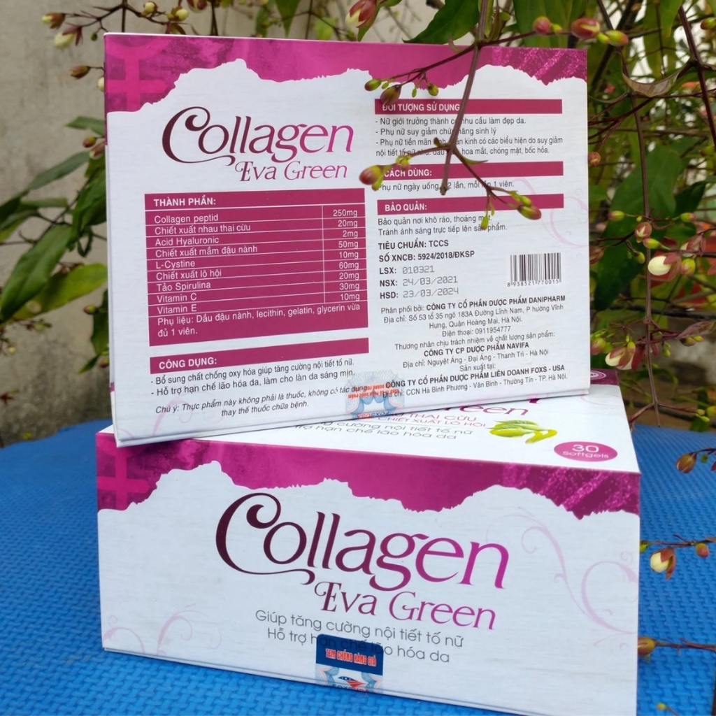 COLLAGEN EVA GREEN Giúp  bổ sung COLLAGEN  tươi và các vitamin giúp sáng da, hết sạm da, tàn nhàn da đẹp mịn màng .
