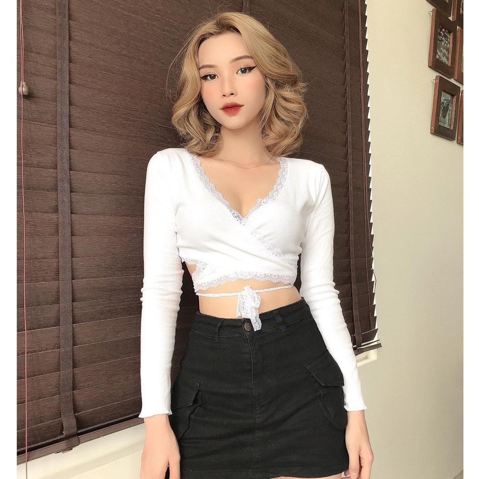GILLBABY | Áo croptop đắp chéo cột dây quyến rũ năng động dễ thương mặc được 4 kiểu (ELINA TOP)