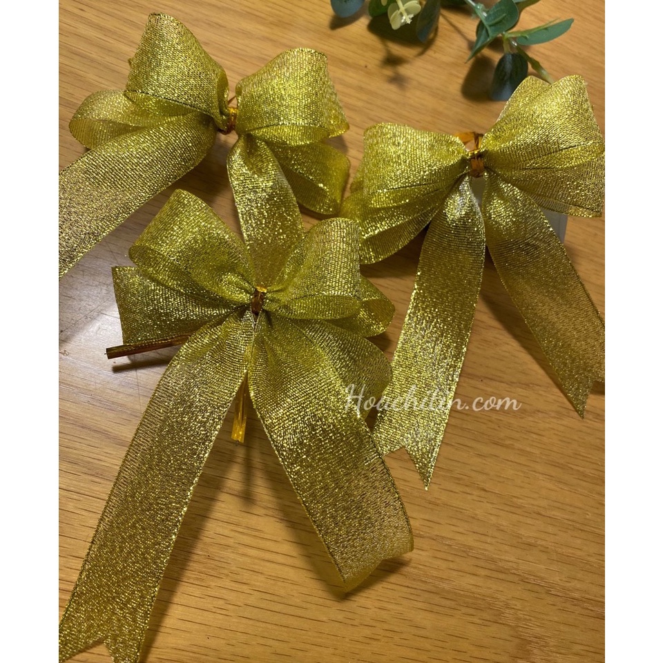 Combo 3 nơ kim tuyến vàng trang trí cây thông Noel giáng sinh