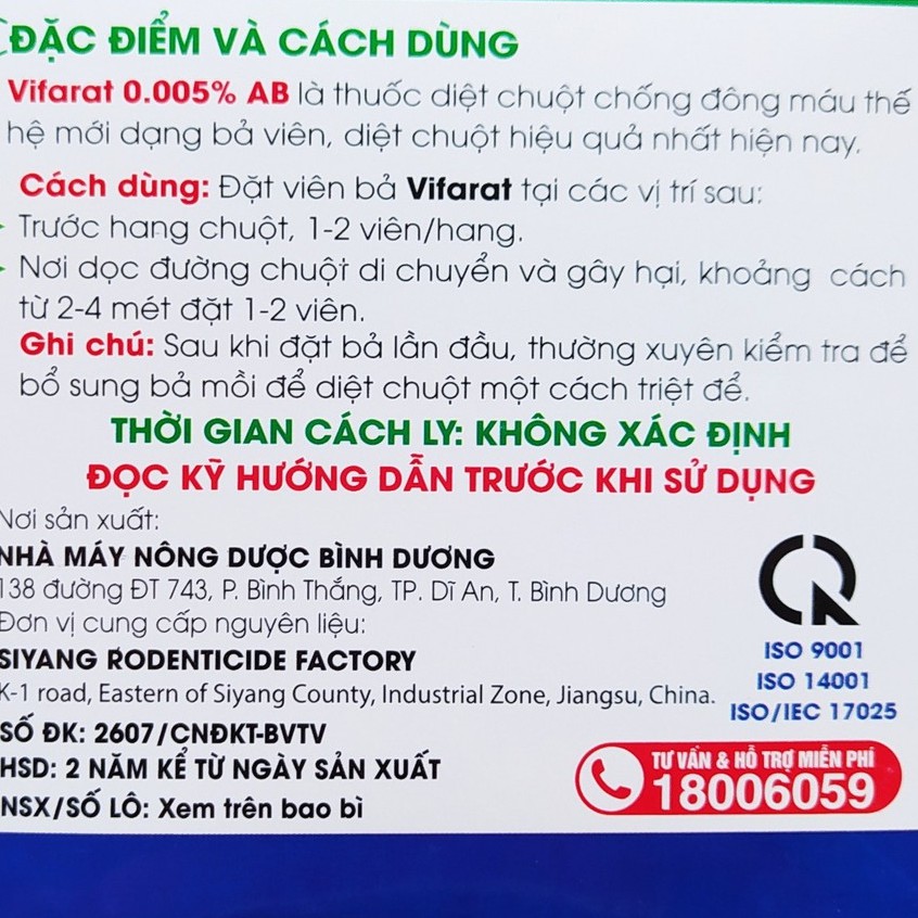 Thuốc Diệt Chuột VIFARAT 0.005%AB (gói 10 viên), thuốc diệt chuột dạng bả viên