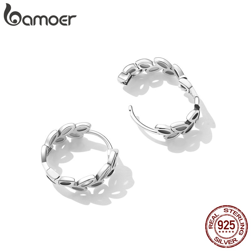 Hoa tai Bamoer bằng bạc 925 hình chiếc lá đính đá sang trọng