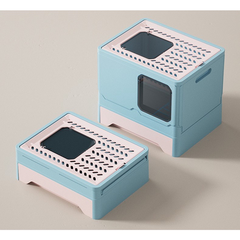 Nhà vệ sinh mèo chống văng cát hai cửa cho mèo  gấp gọn, ngăn mùi - new 2022