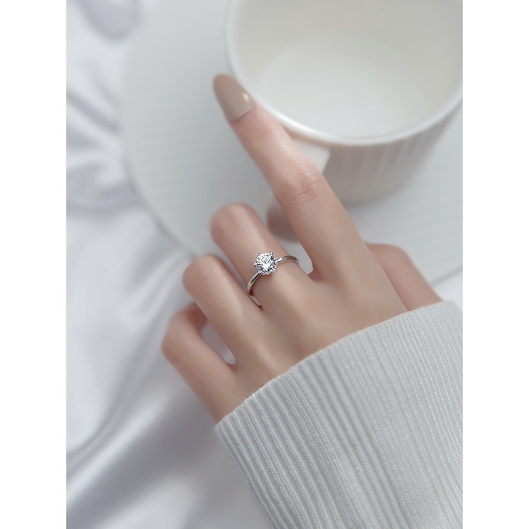 Nhẫn bạc ý vòng trơn mặt đá 6 trấu, chuẩn bạc ý S925