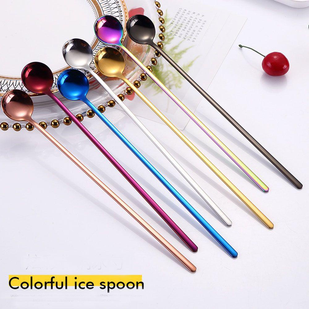 YANN1 Muỗng Cà Phê Bằng Thép Không Gỉ Cán Dài Màu Cầu Vồng 1 #