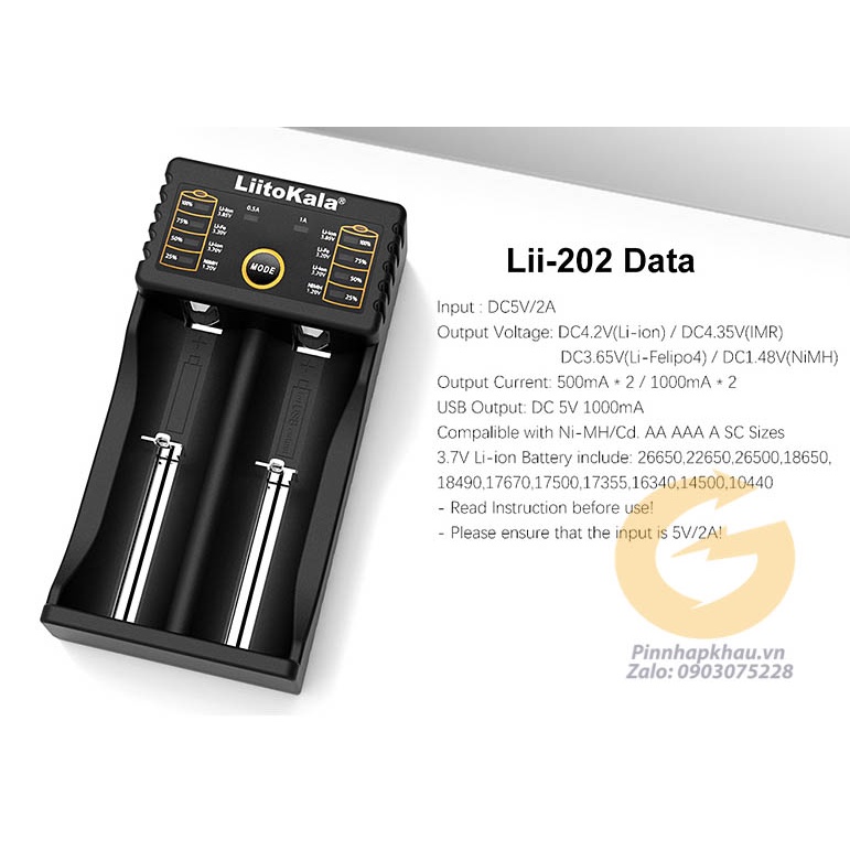 [S3] Sạc 2 cell pin cao cấp 18650, 21700, 26650 LiitoKala Lii-202 có sạc nhanh thông minh, an toàn tự ngắt khi đầy