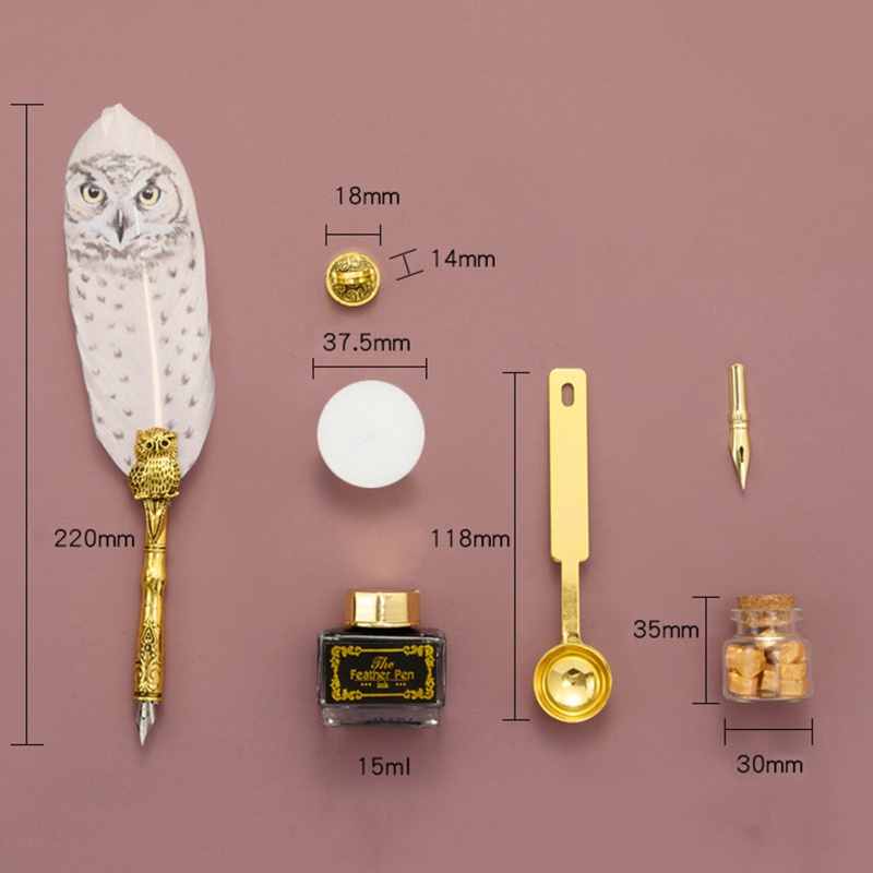 Hộp Bút Thư Pháp Hình Chim Cú Lông Vũ Thư Pháp Cổ Điển Với Ngòi Sáp Đóng Dấu Niêm Phong