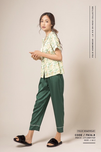 Folie Homewear đồ mặc nhà áo tay ngắn quần dài lụa FB36.8