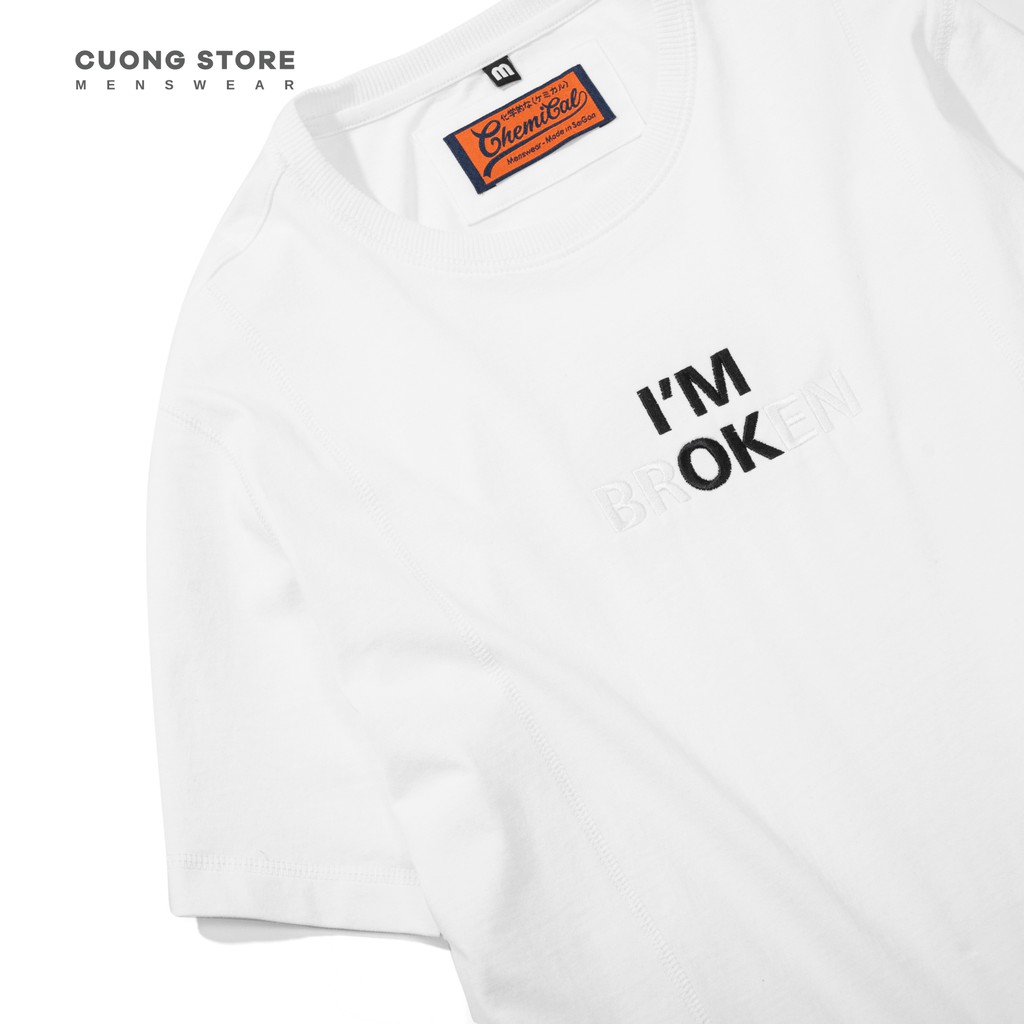 Áo thun cổ tròn thêu chữ I'M OK - I'M BROKEN CHEMICAL 2103005 chất cotton cao cấp dày dặn chuẩn form - MENFIT