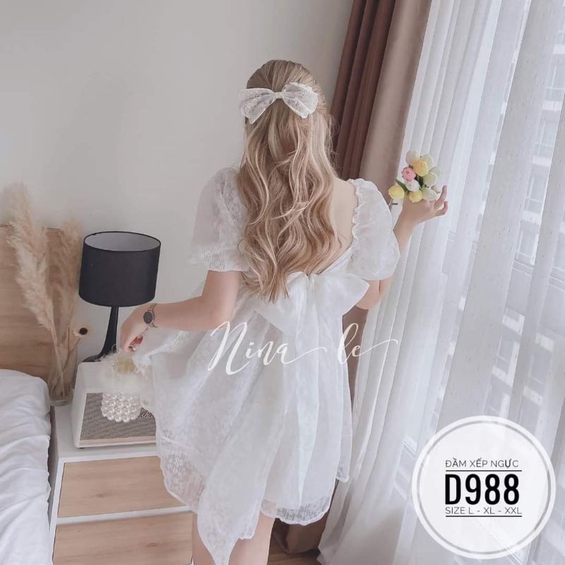 ĐẦM BABYDOLL HỞ LƯNG REN BIGSIZE TRẮNG ĐEN