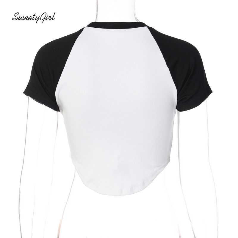 Áo Thun Tay Ngắn Cổ Tròn Phối Màu Tương Phản Thời Trang 2022 Cho Nữ