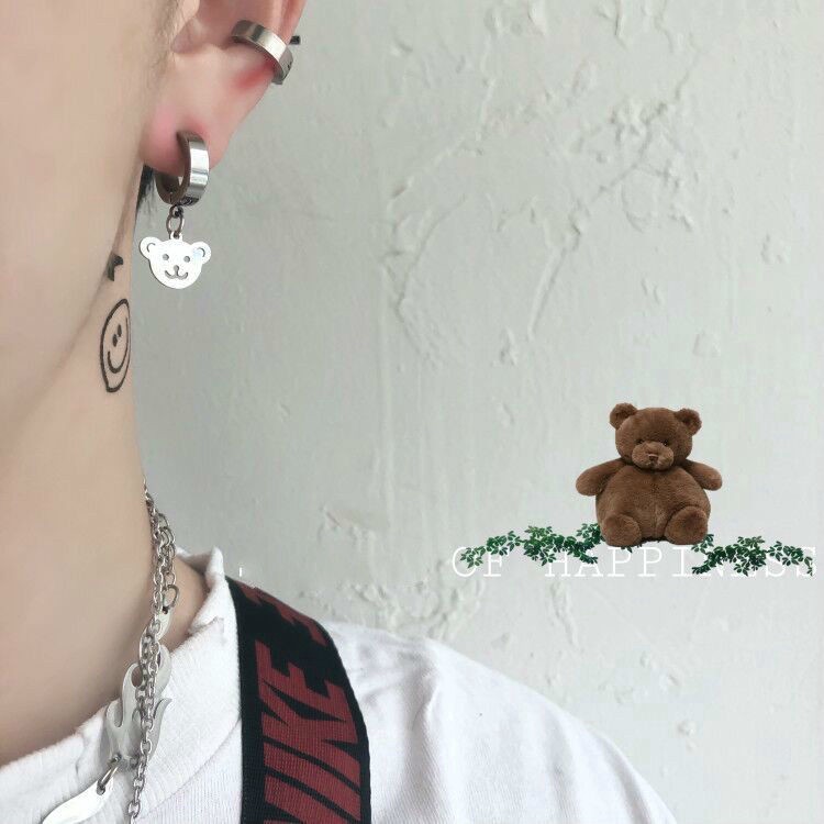 Bông Tai Hình Gấu Bằng Thép Titan Không Phai Màu Phong Cách Hip Hop 23466 Thời Trang Cho Nam Và Nữ