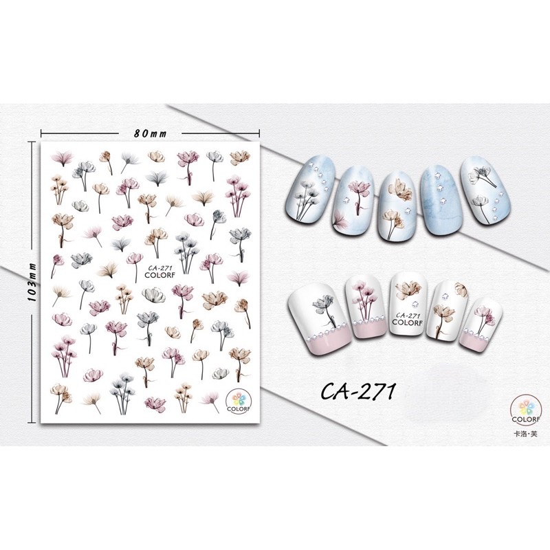 Sticker hoạ tiết hoa nước 3D,hình dán móng hoạ tiết hoa nước 3D trang trí móng nail