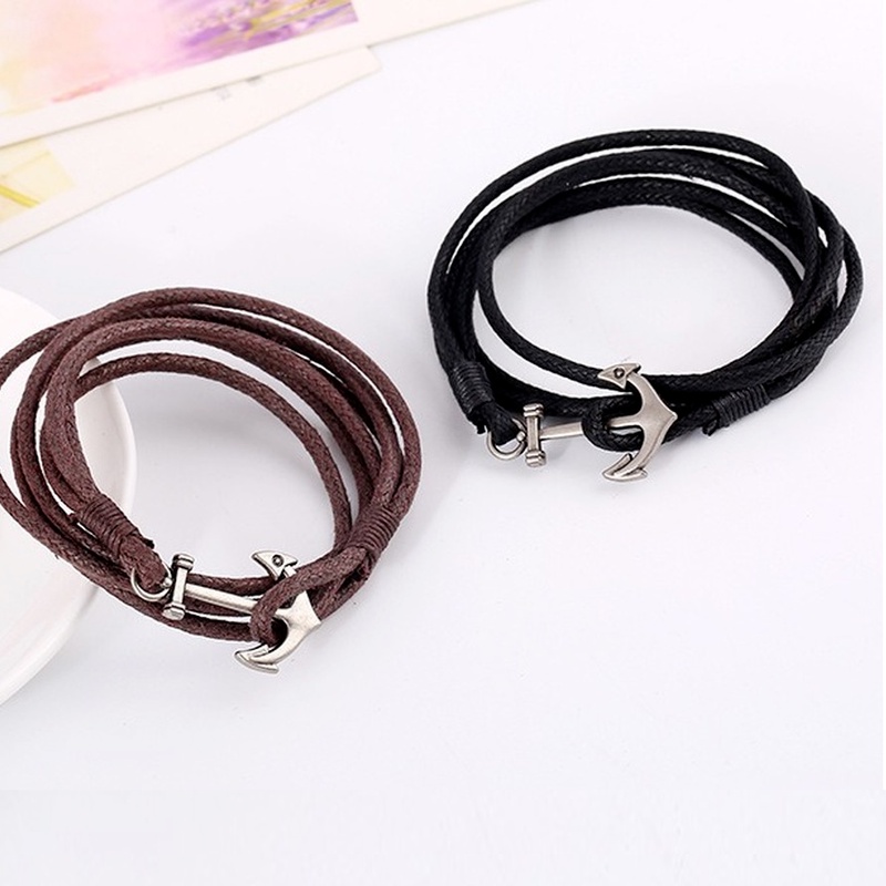 Vòng Tay Da Nhiều Sợi Mặt Hình Mỏ Neo Cho Nam