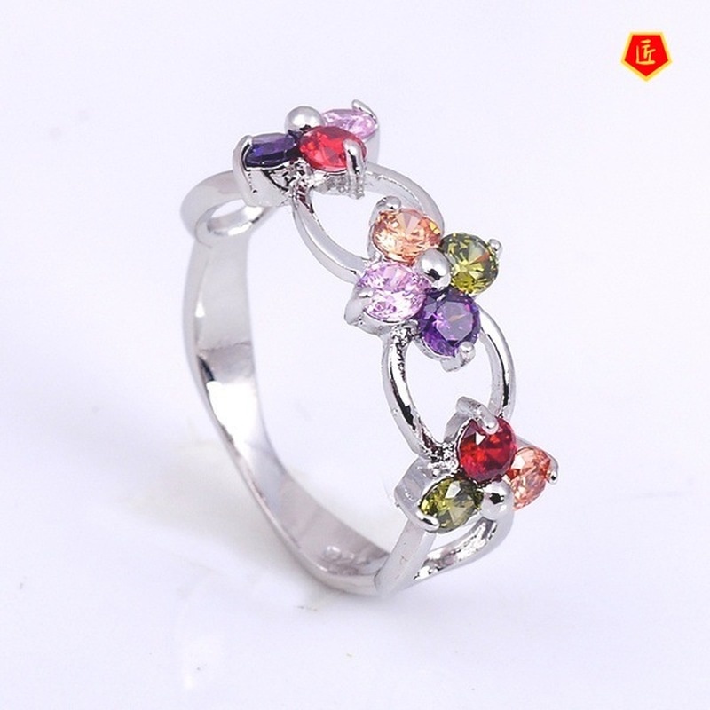(Hàng Có Sẵn) Nhẫn Hoa Đính Đá Nhiều Màu Thời Trang