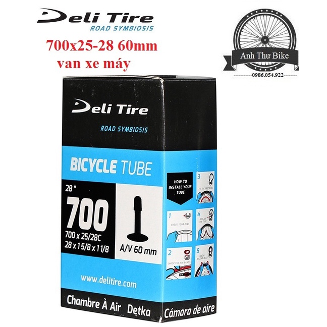 Ruột xe đạp Deli Tire 700x25 28c 60mm Van mỹ - van xe máy