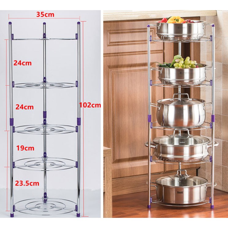 Kệ để xoong nồi có giá để đồ nhà bếp inox 5 tầng thông minh có thể tháo rời VKIT- KX01